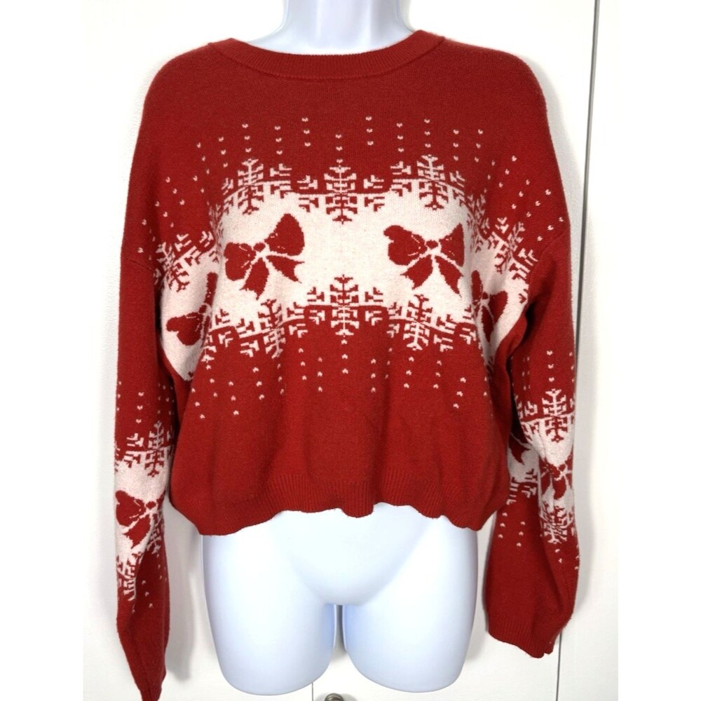 Sincerely Jules Festive Bow Red & White Holiday Sweater Size XL